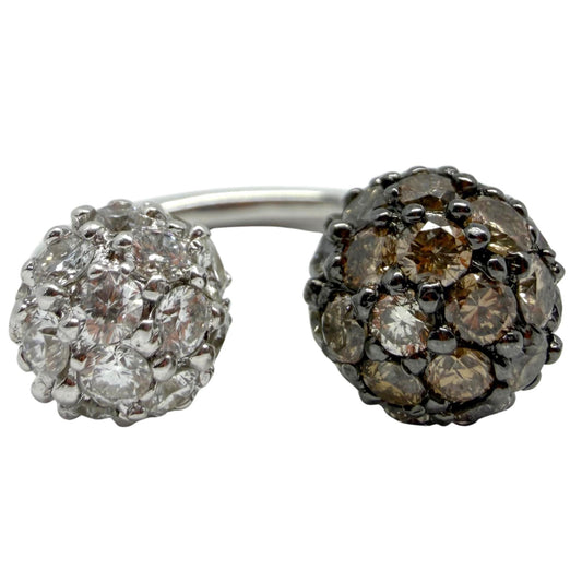 18K White Gold White and Brown Diamond Twin Ring