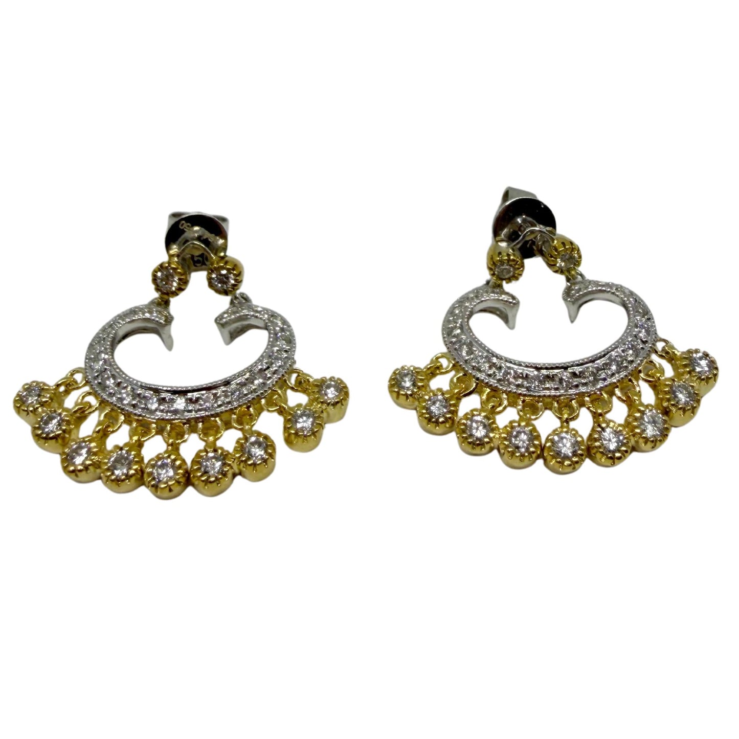 18K Two Tone 1.02 Carat Diamond Chandelier Drop Earrings