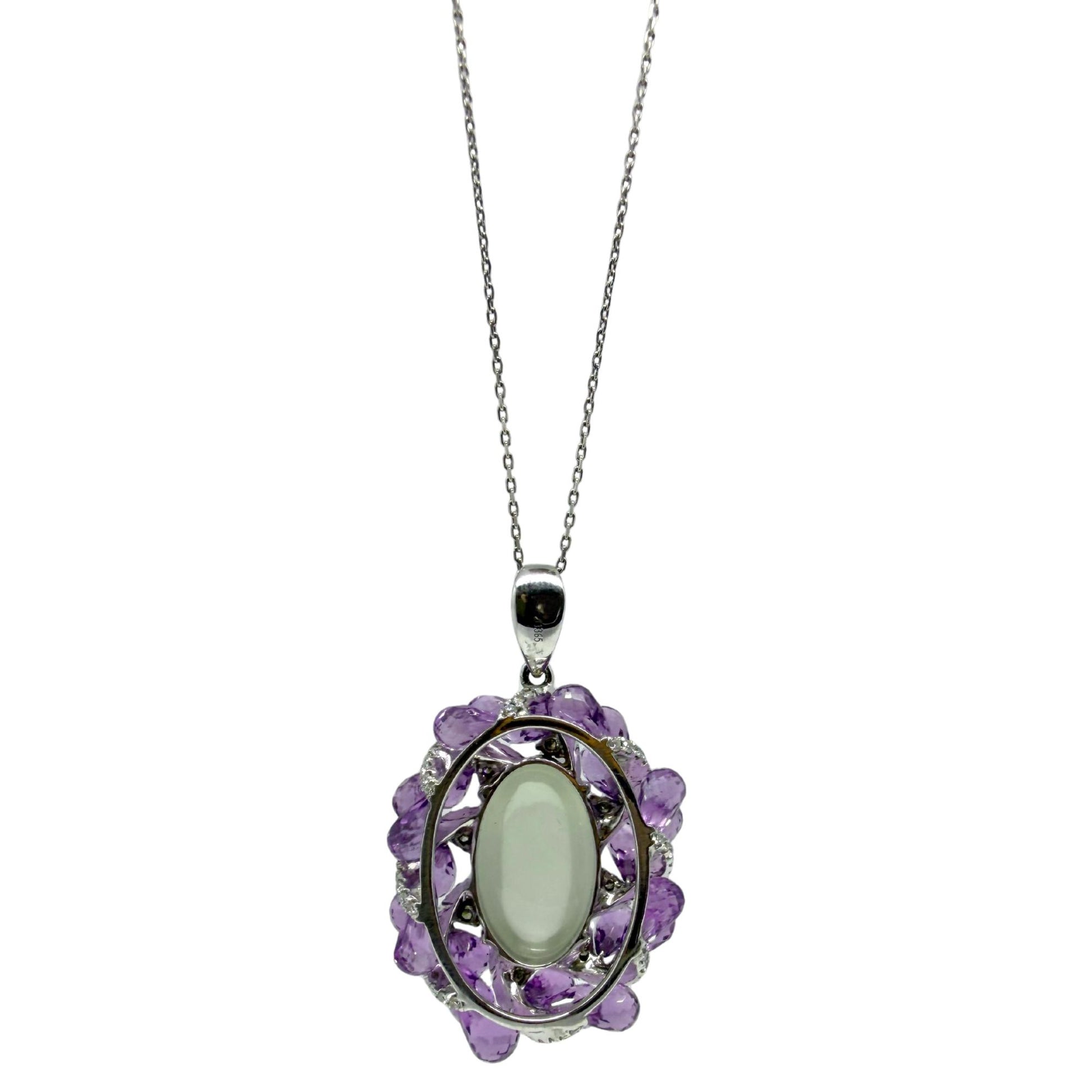 18k White Gold Diamond, Briolette Amethyst and Moonstone Pendant Necklace