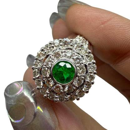 18K White Gold .42 Carat Round Cut Emerald and Diamond Ring - Size 8