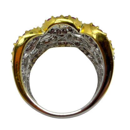 18K Two Tone Pink Sapphire and Diamond Band