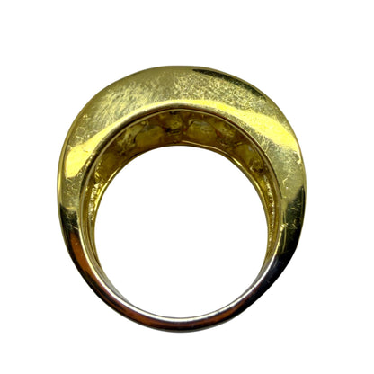 18k Two Tone Trillion Cut Diamond Wide Band Ring with Abstract Design