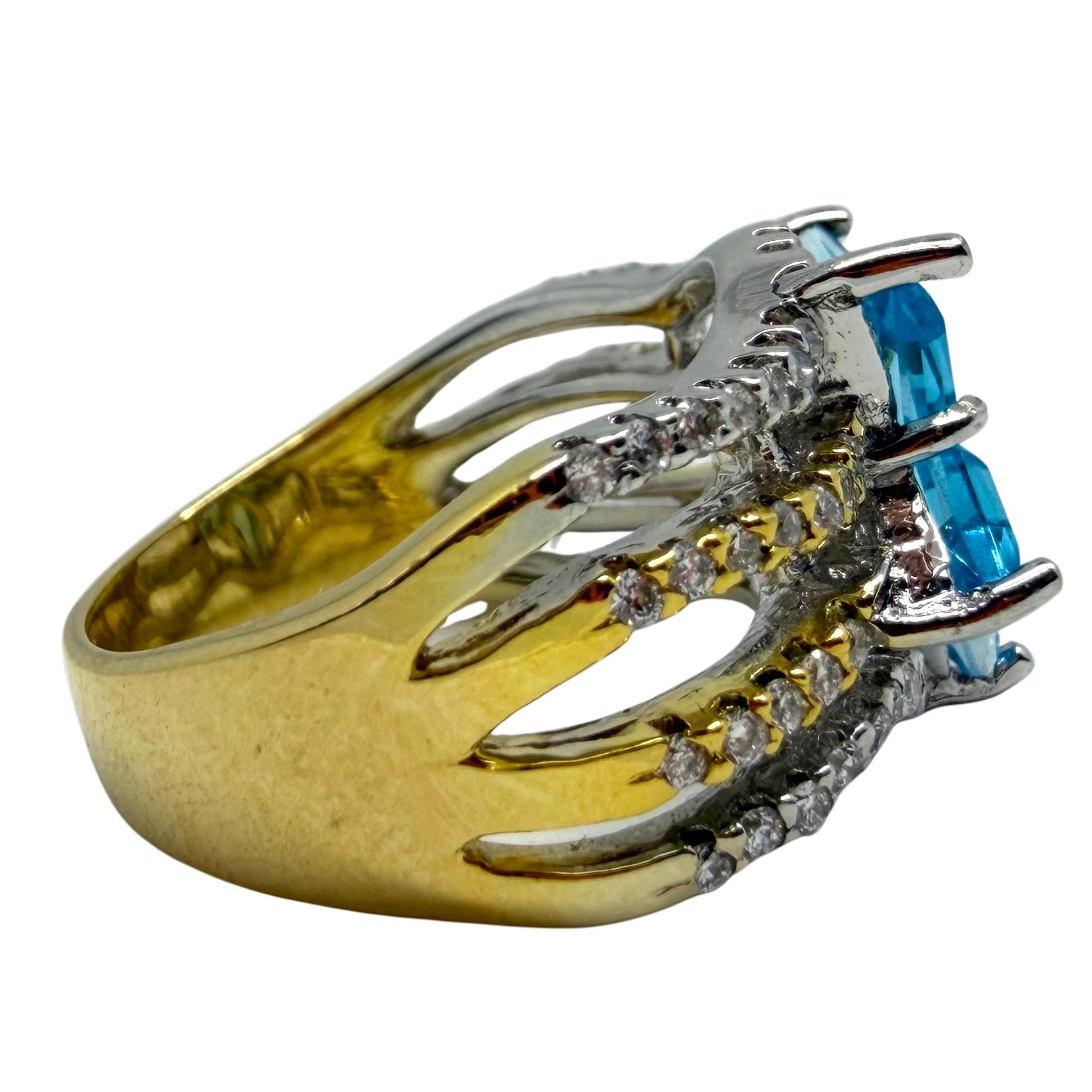 18K Two Tone Diamond & Blue Quartz Starburst Ring