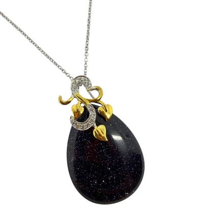 18K Two Tone Gold Diamond & Teardrop Labradorite Pendant Necklace