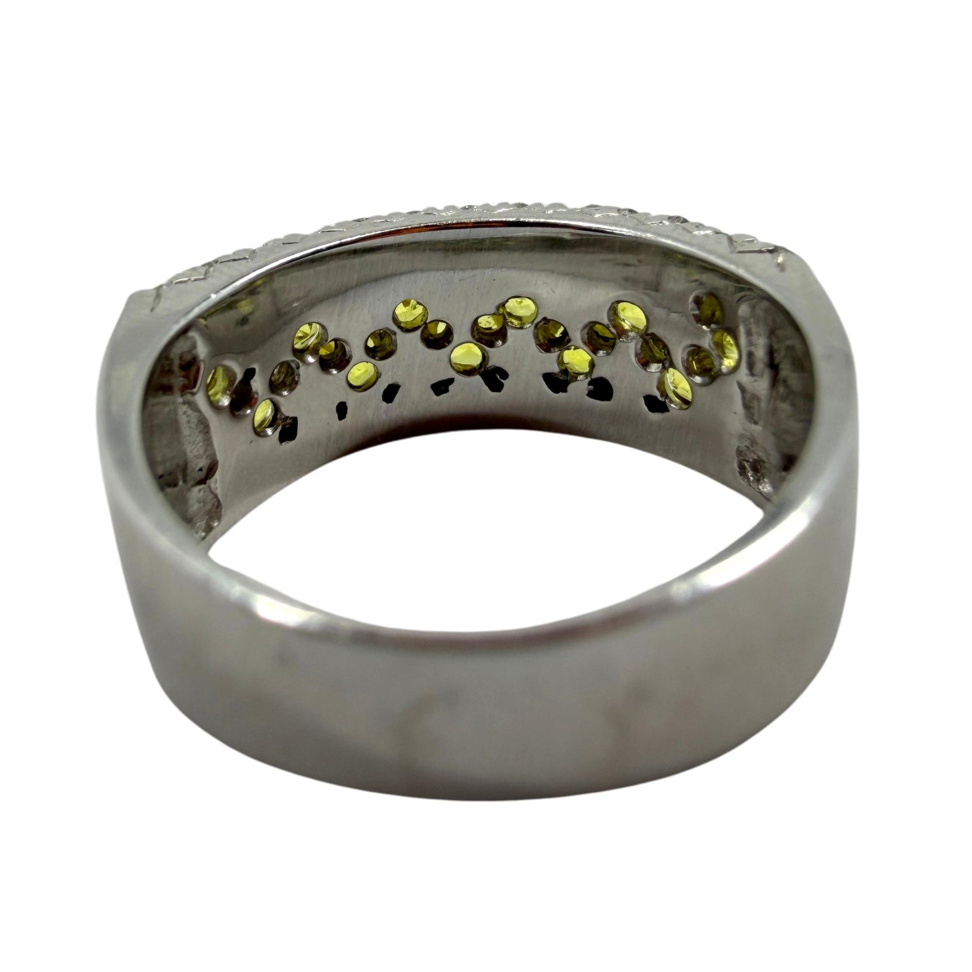18k White Gold Diamond and Yellow Sapphire Wide Band Ring