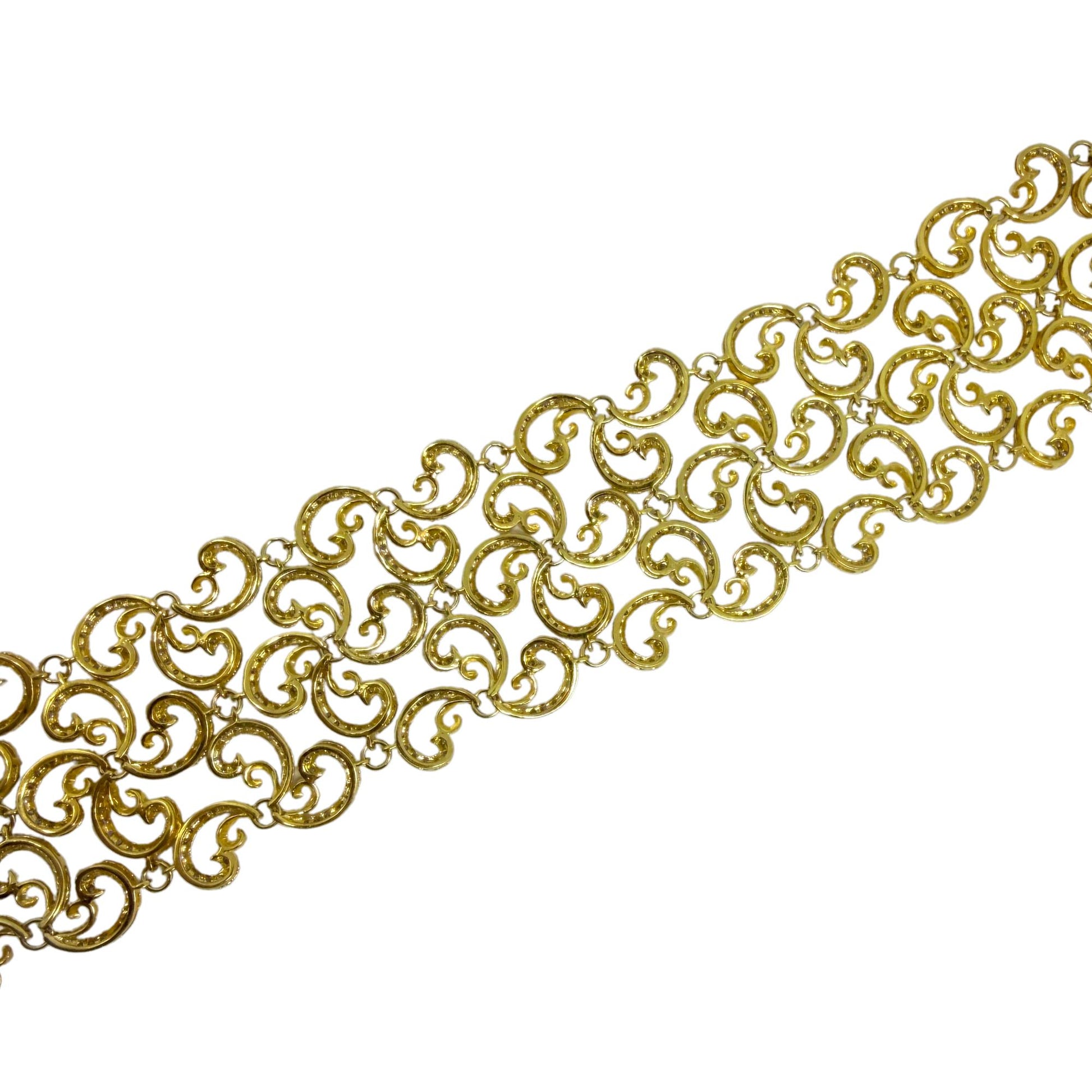 18K Yellow Gold 8.95 Carat Diamond Scroll Link Bracelet - 7 inches