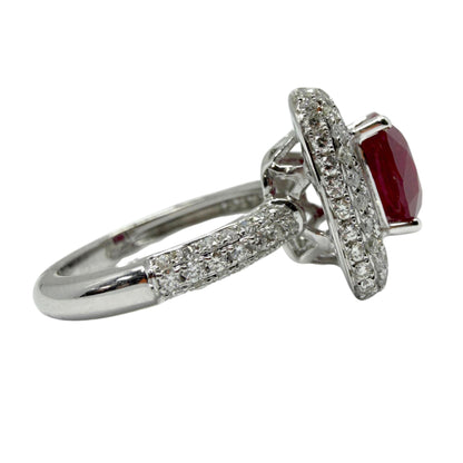 18k White Gold 3.19 Carat Ruby and Diamond Ring - Size 6.75