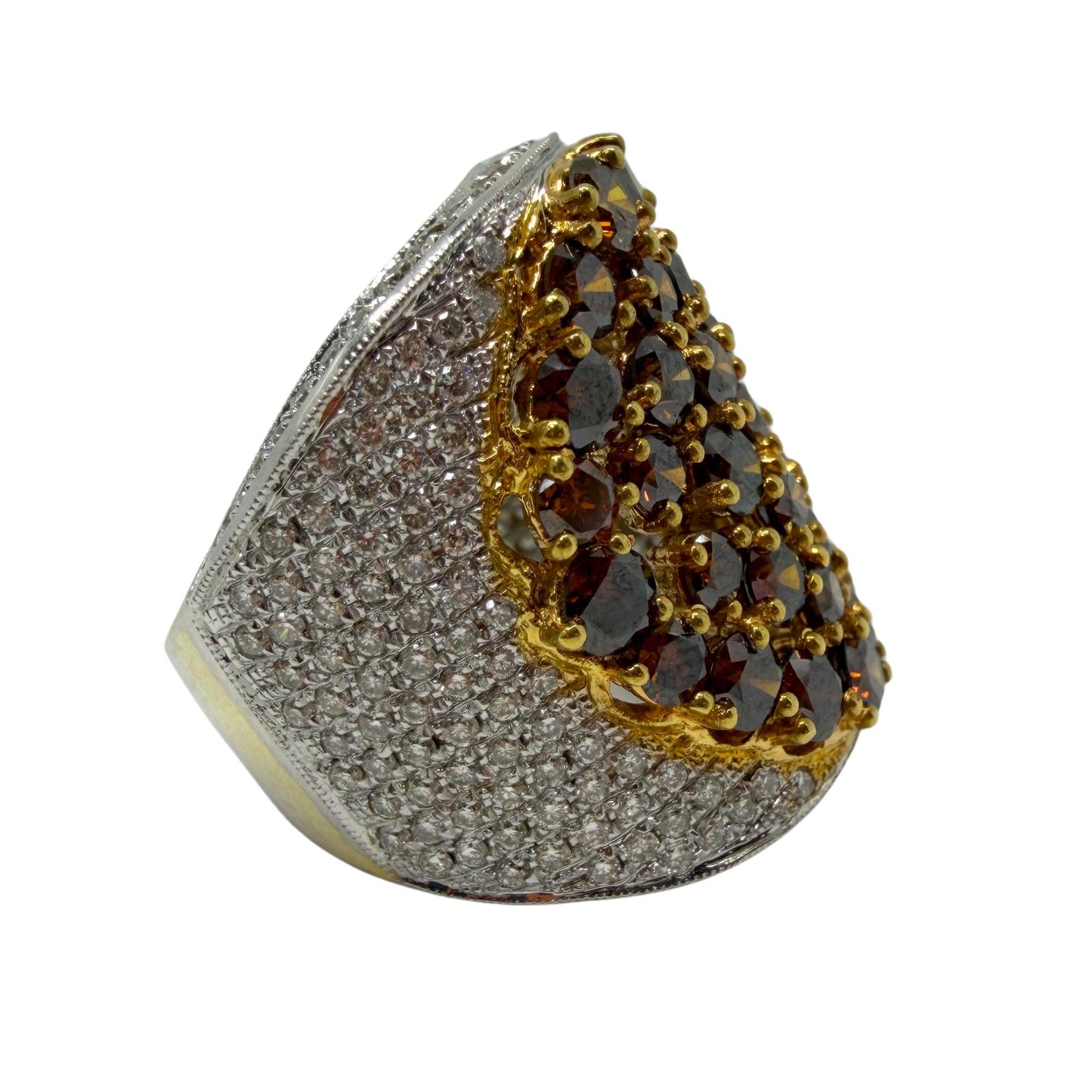 18K Two Tone White and Brown Diamond Wide Band Ring - Size 6.75