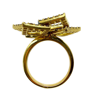 18K Yellow Gold 2.43 Carat Round Cut Brown and White Diamond Flower Ring