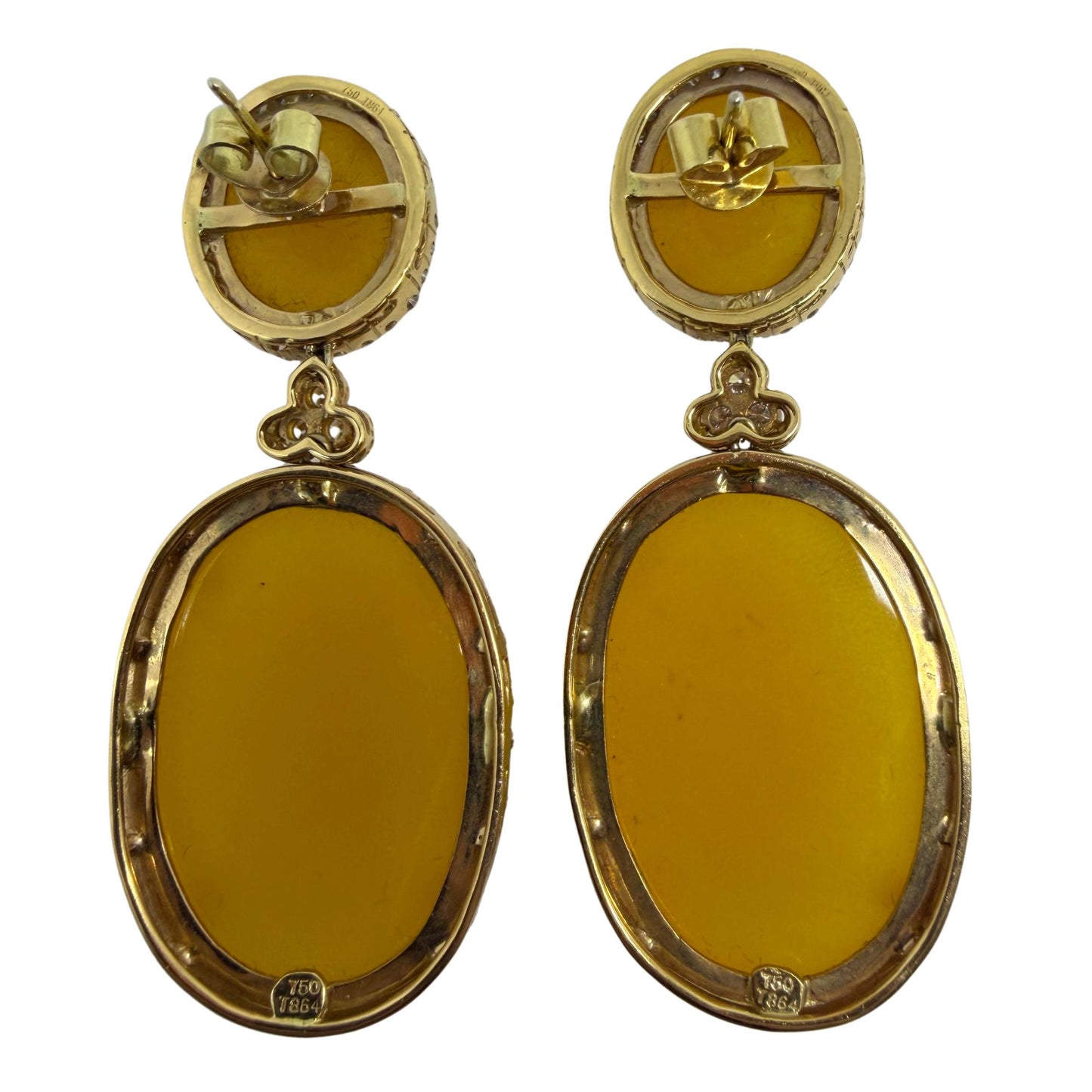 18K Yellow Gold Diamond and Honey Agate Drop Earrings