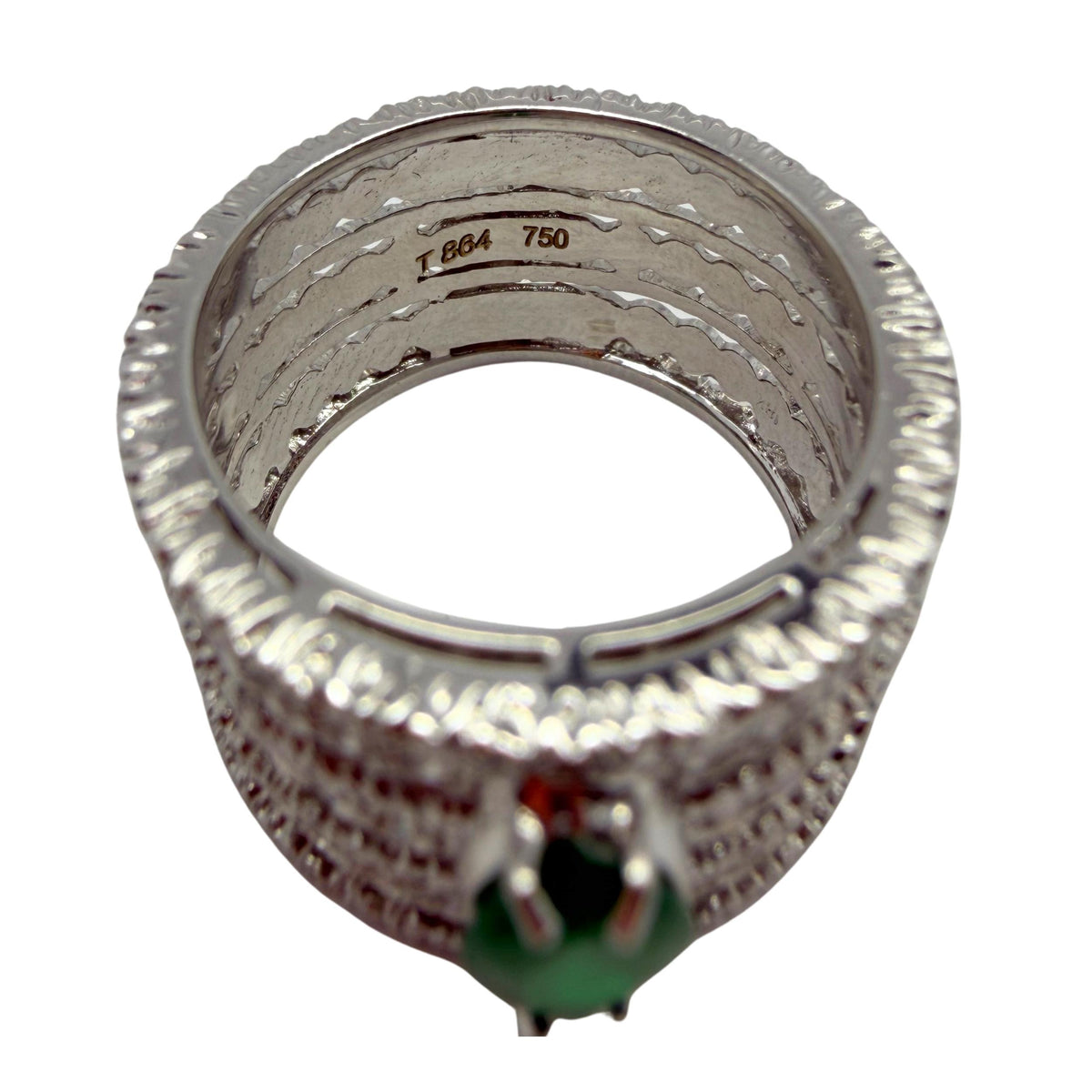 18K White Gold Pear Cut Emerald and Diamond Wide Band Ring - Size 6.25