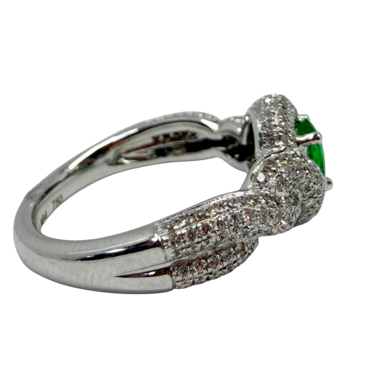 18K White Gold Diamond and Emerald Ring
