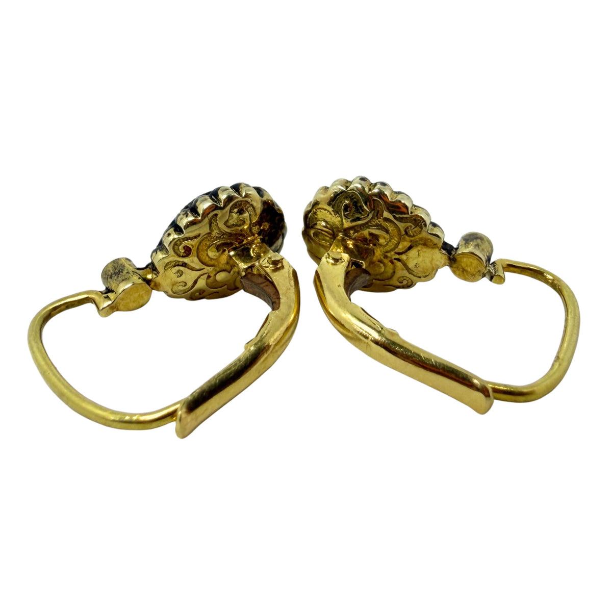 18K Yellow Gold and Silver Top .77 Carat Rose Cut Diamond Drop Earrings
