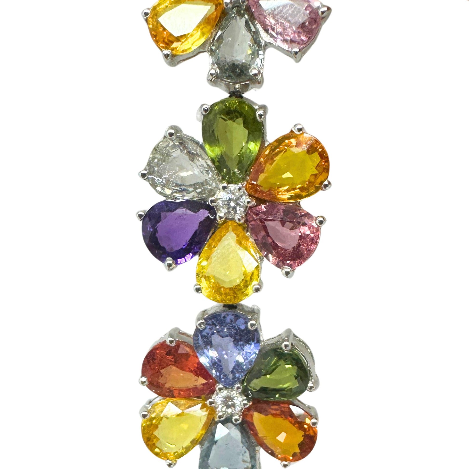 18k Modern Pear Cut Multicolor Sapphire and Diamond Flower Bracelet