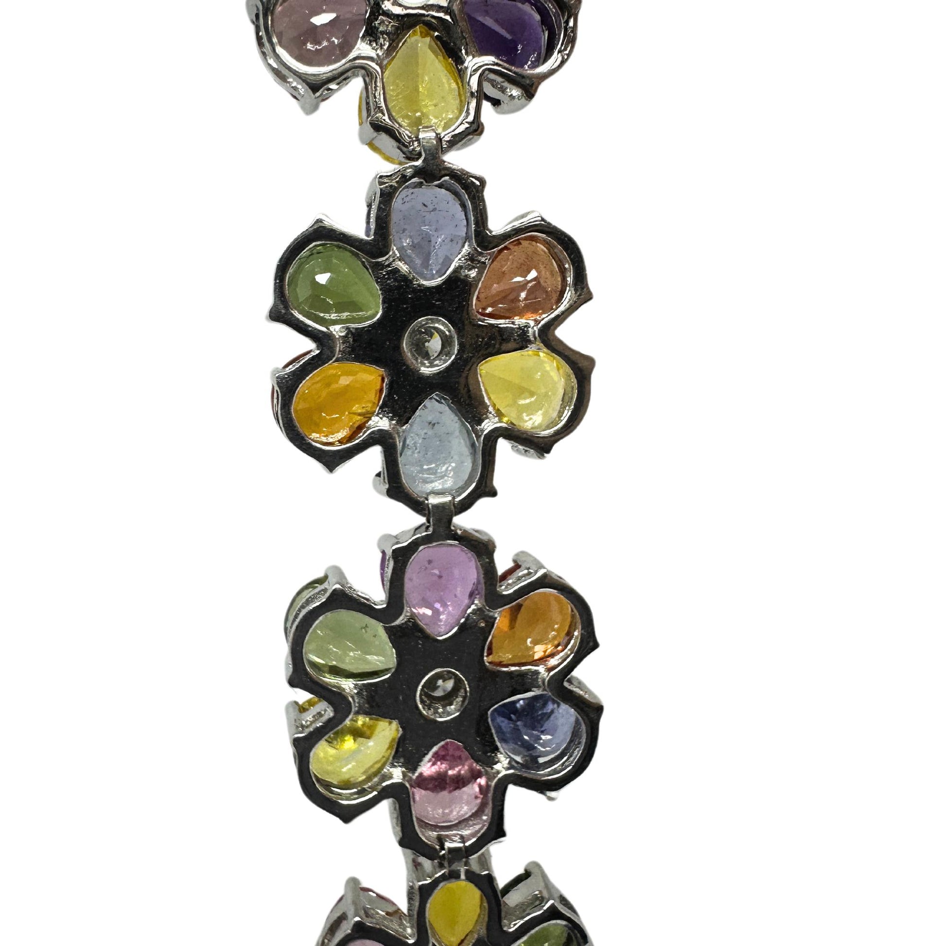 18k Modern Pear Cut Multicolor Sapphire and Diamond Flower Bracelet