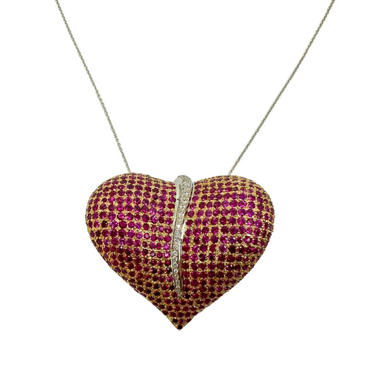 18k Diamond and Ruby Heart Pendant Necklace