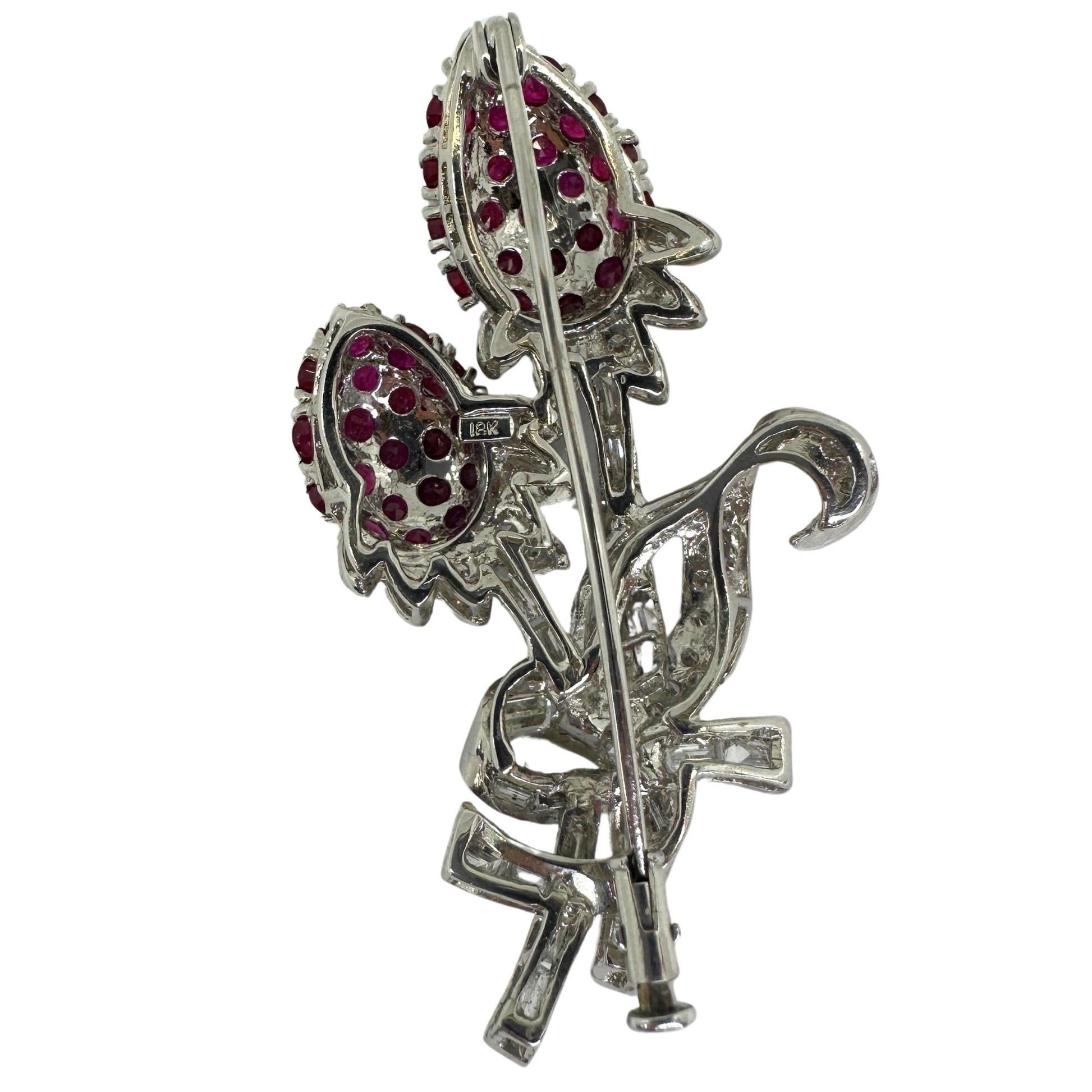 18K Diamond and Ruby Flower Brooch