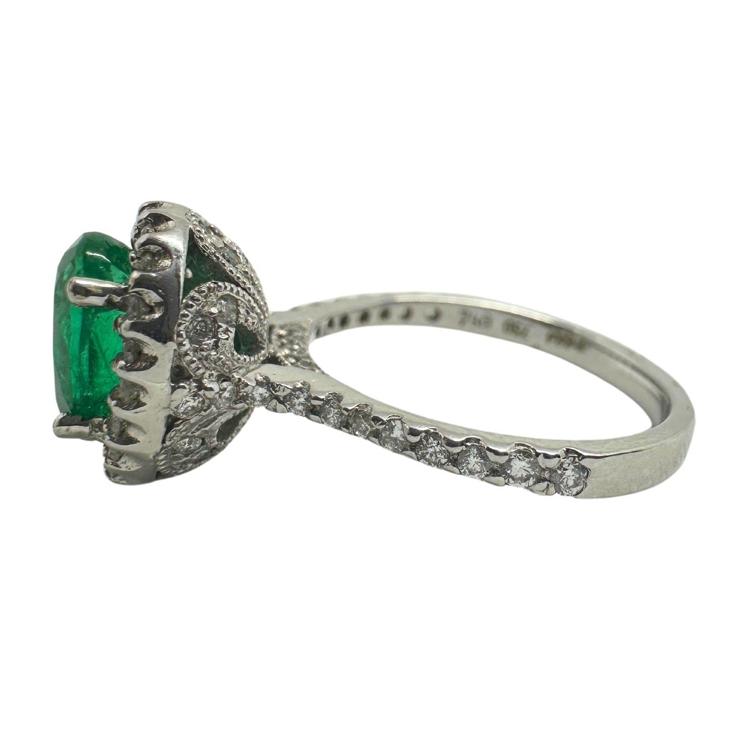 18K White Gold Diamond and Emerald Ring