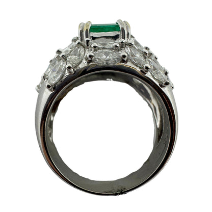 18k White Gold Marquise Cut Diamond and Emerald Ring