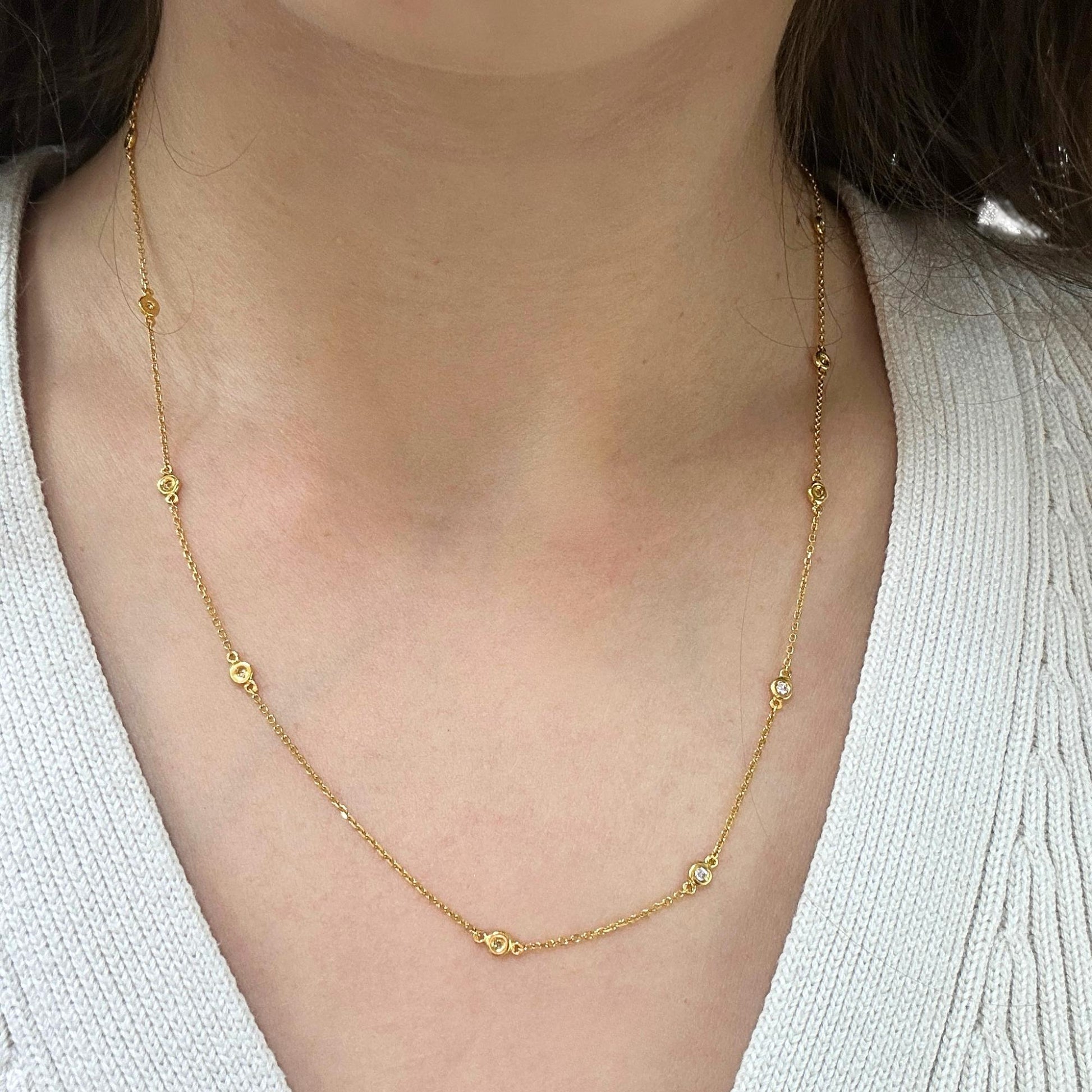 14K Yellow Gold Diamond By the Yard Chain Necklace - 18 inches