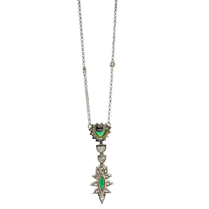 18k White Gold Pear,Heart Cut Diamond and Marquise,Trillion Cut Emerald Necklace