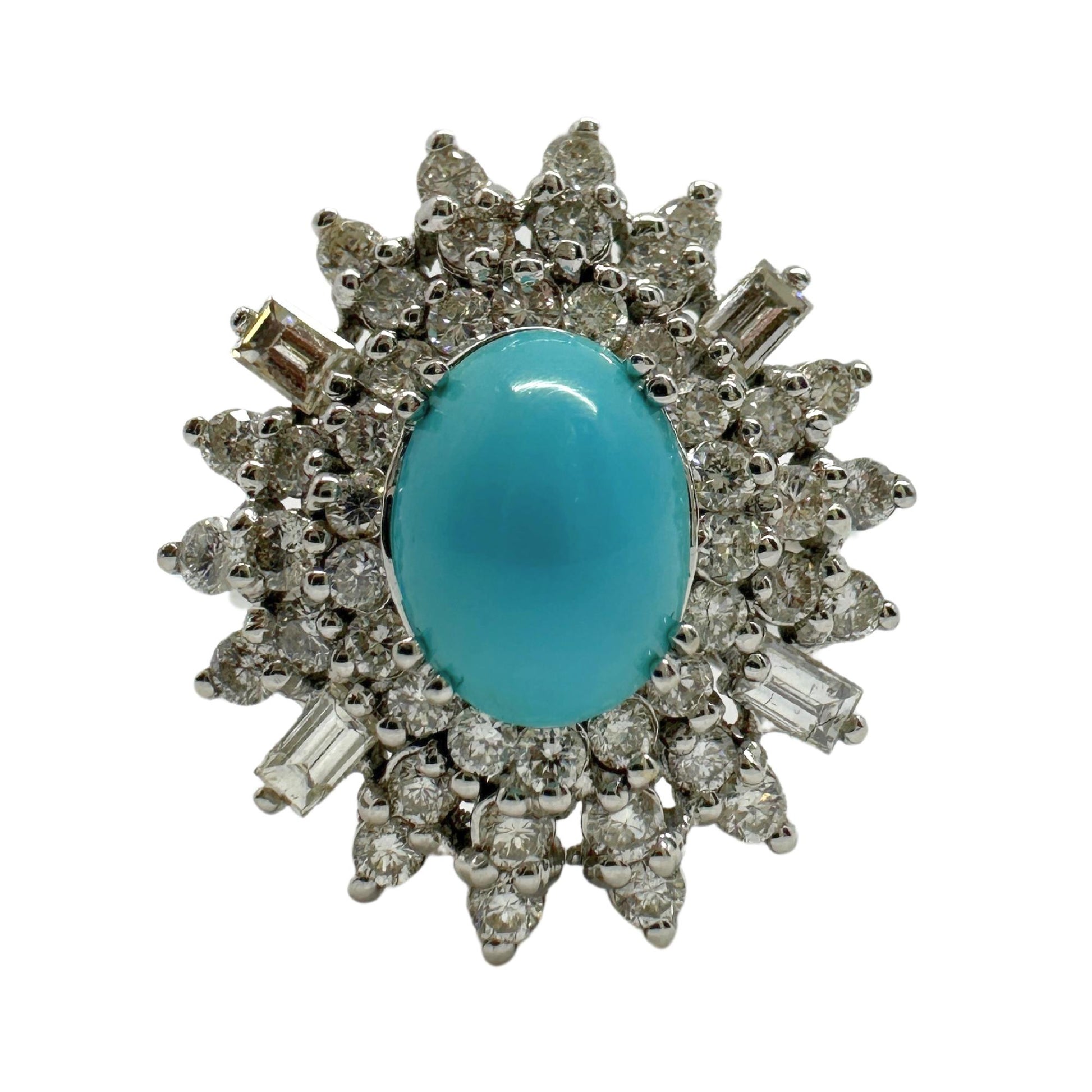 18k White Gold Diamond and Persian Turquoise Cluster Ring