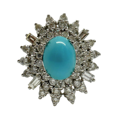 18k White Gold Diamond and Persian Turquoise Cluster Ring