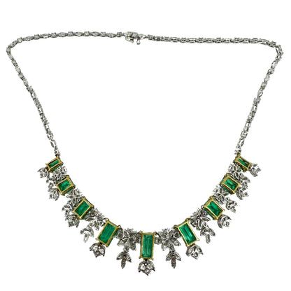 18K Yellow and White Gold Marquise Cut Diamond and Emerald Necklace