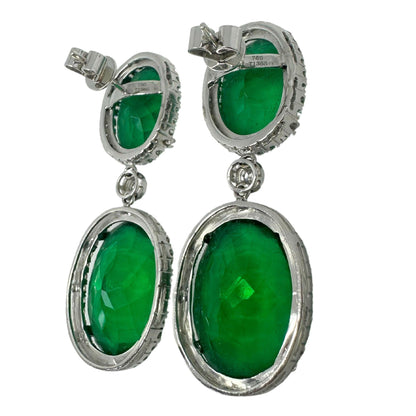 18K White Gold Diamond and Green Quartz Drop Earrings