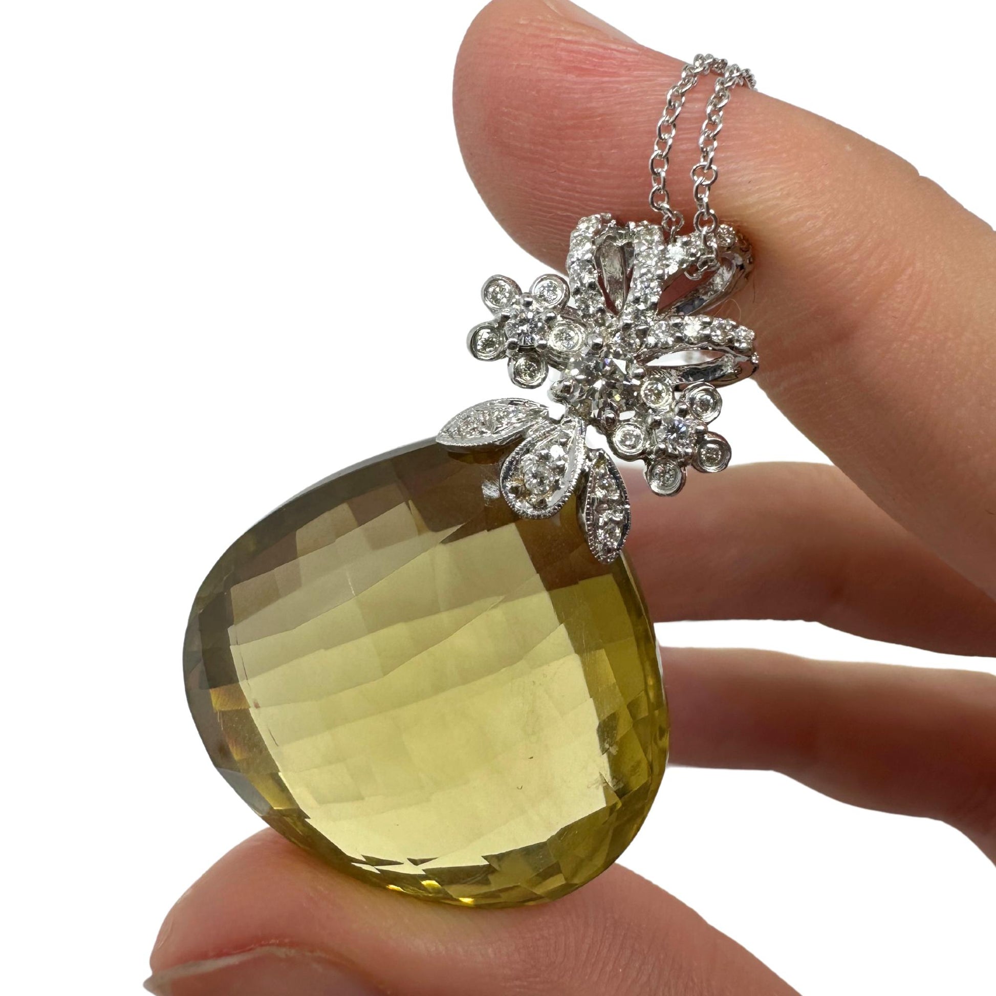 18K White Gold Diamond and Smoky Topaz Pendant Necklace