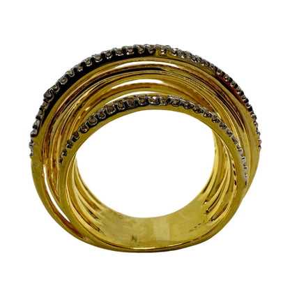 18K Yellow Gold Diamond Crossover Wide Band Ring