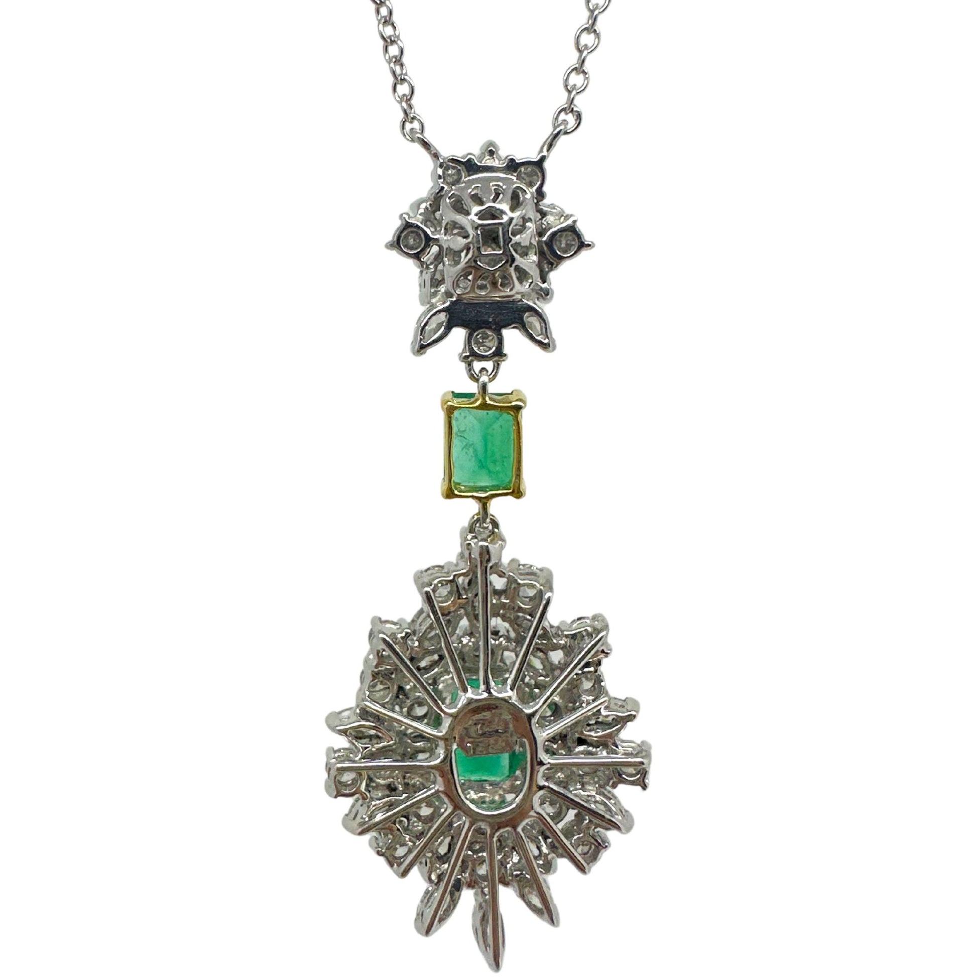 18K Two Tone Diamond and Emerald Pendant Necklace