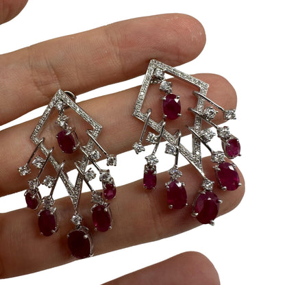 18K White Gold Diamond and Ruby Earrings