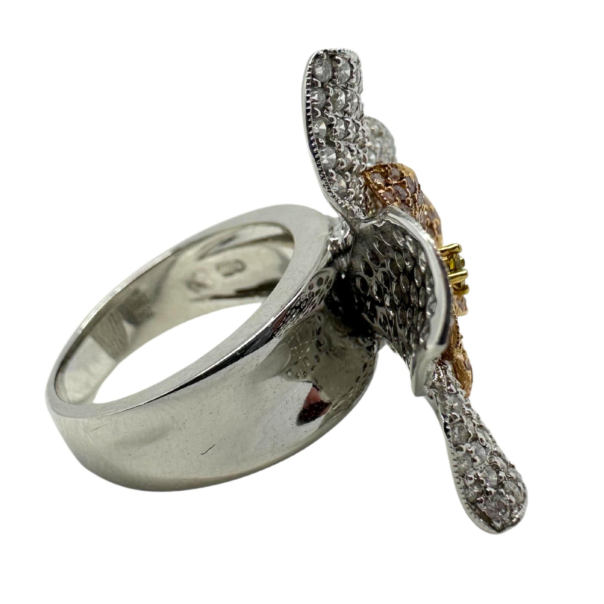 18K Gold Flower Diamond Cocktail Ring – White, Pink & Yellow Diamonds