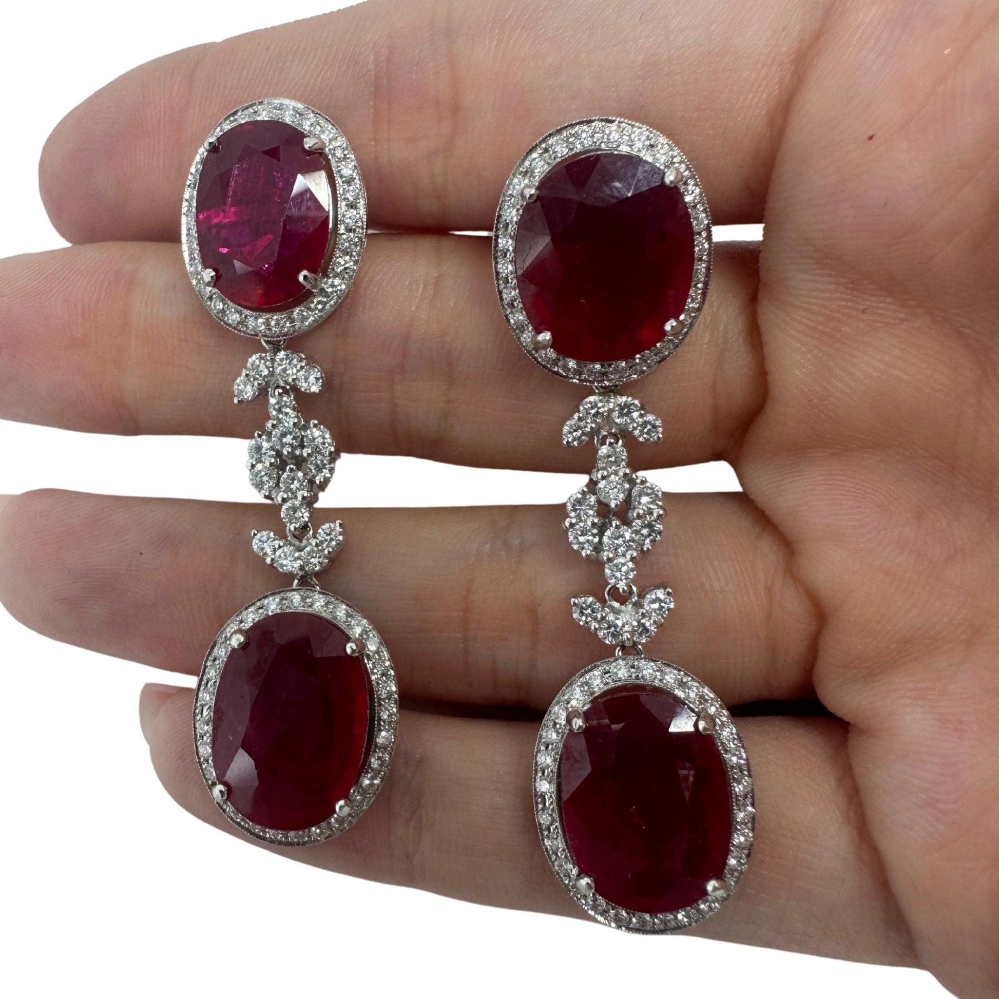 18K White Gold Diamond and African Ruby Drop Earrings