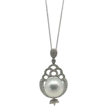 18 inch 18K White Gold Diamond Pearl Pendant Necklace - 0.75ct