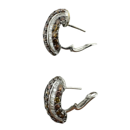 18K White Gold 9.31 Carat Tapered Baguette Cut White and Brown Diamond Earrings