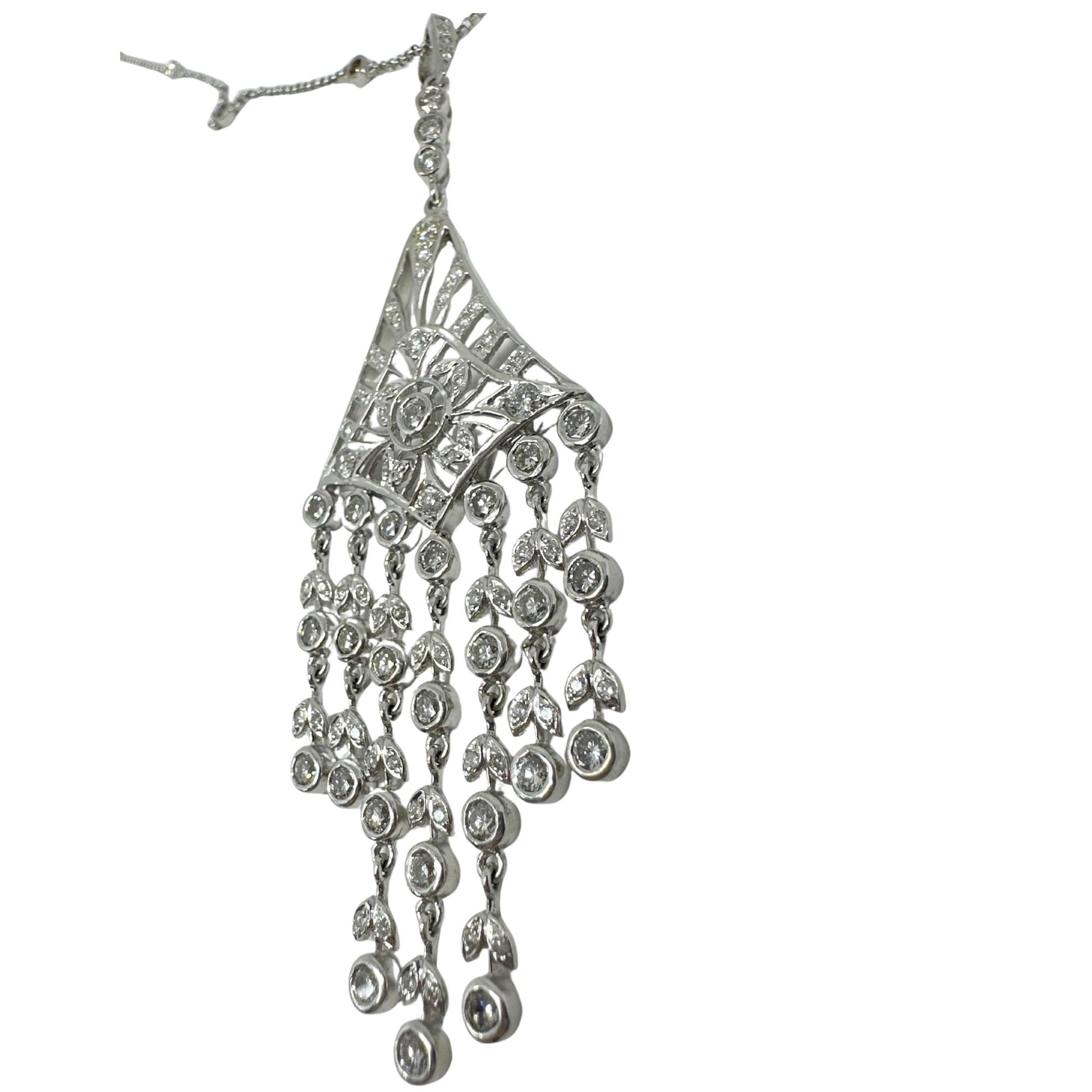 18K White Gold Diamond Pendant Chandelier Necklace