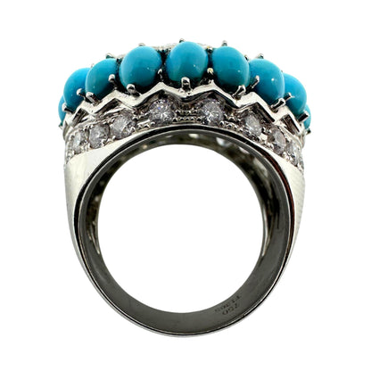 18K White Gold Diamond and Turquoise Cluster Ring