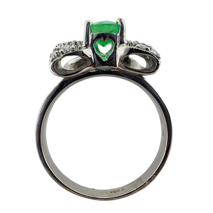 18K White Gold Diamond & Emerald Bow Ring