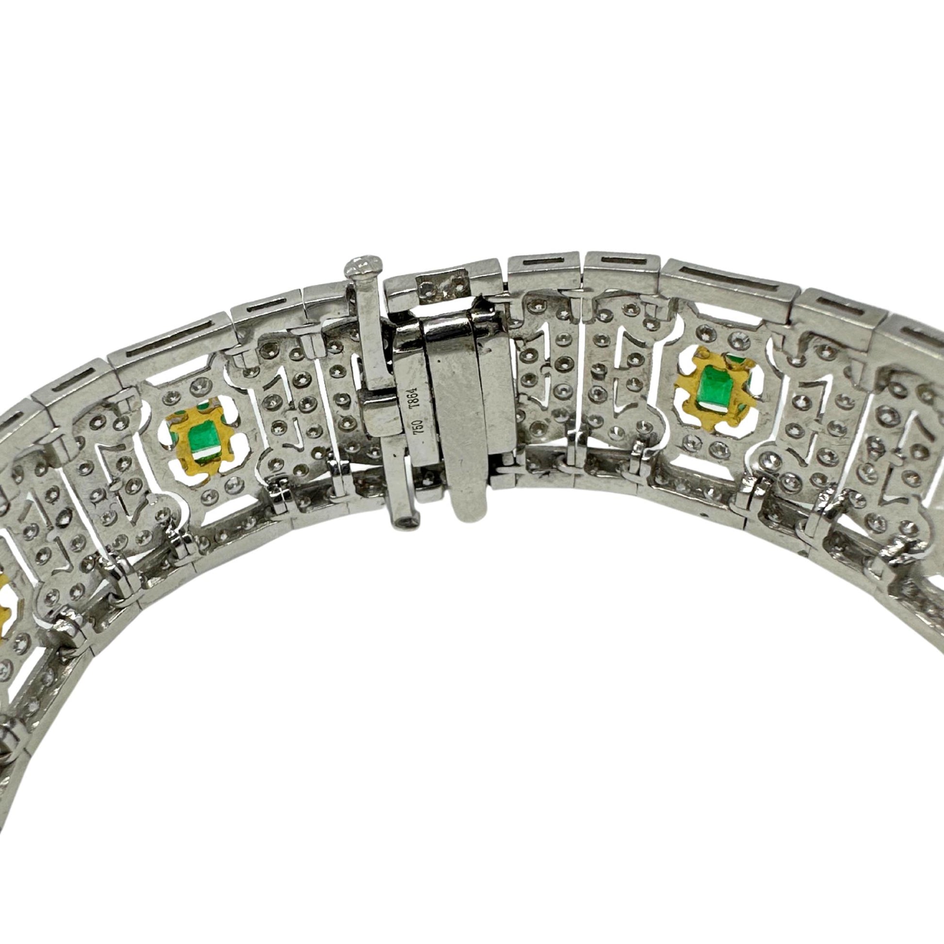 18K Two Tone Diamond and Emerald Openwork Bracelet
