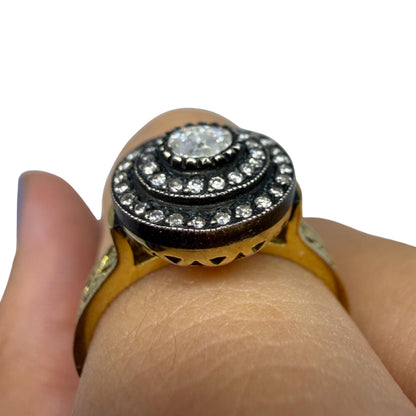18K Yellow Gold and Silver Top 0.30 Carat Rose Cut Diamond Ring - Size 7.75