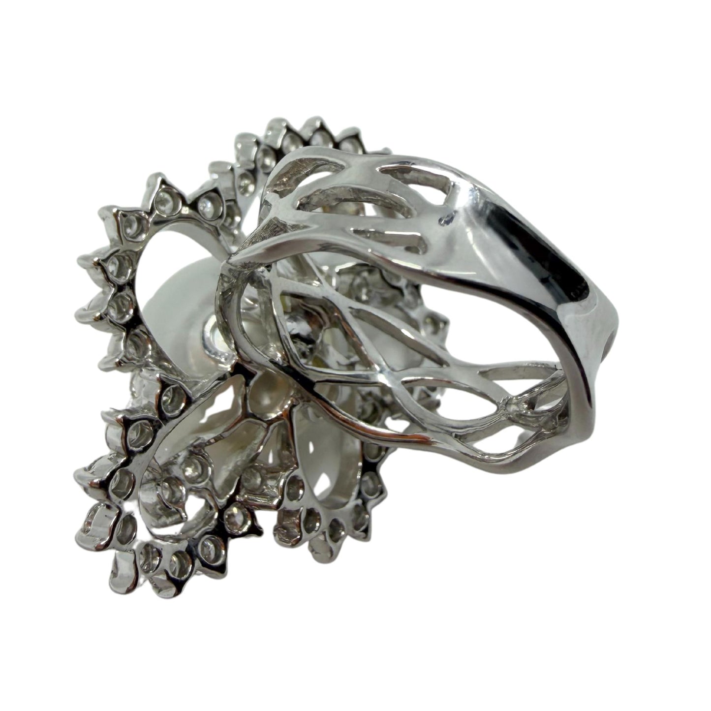 18K White Gold 2.48 Carat Diamond and Pearl Cocktail Ring - Size 7.5