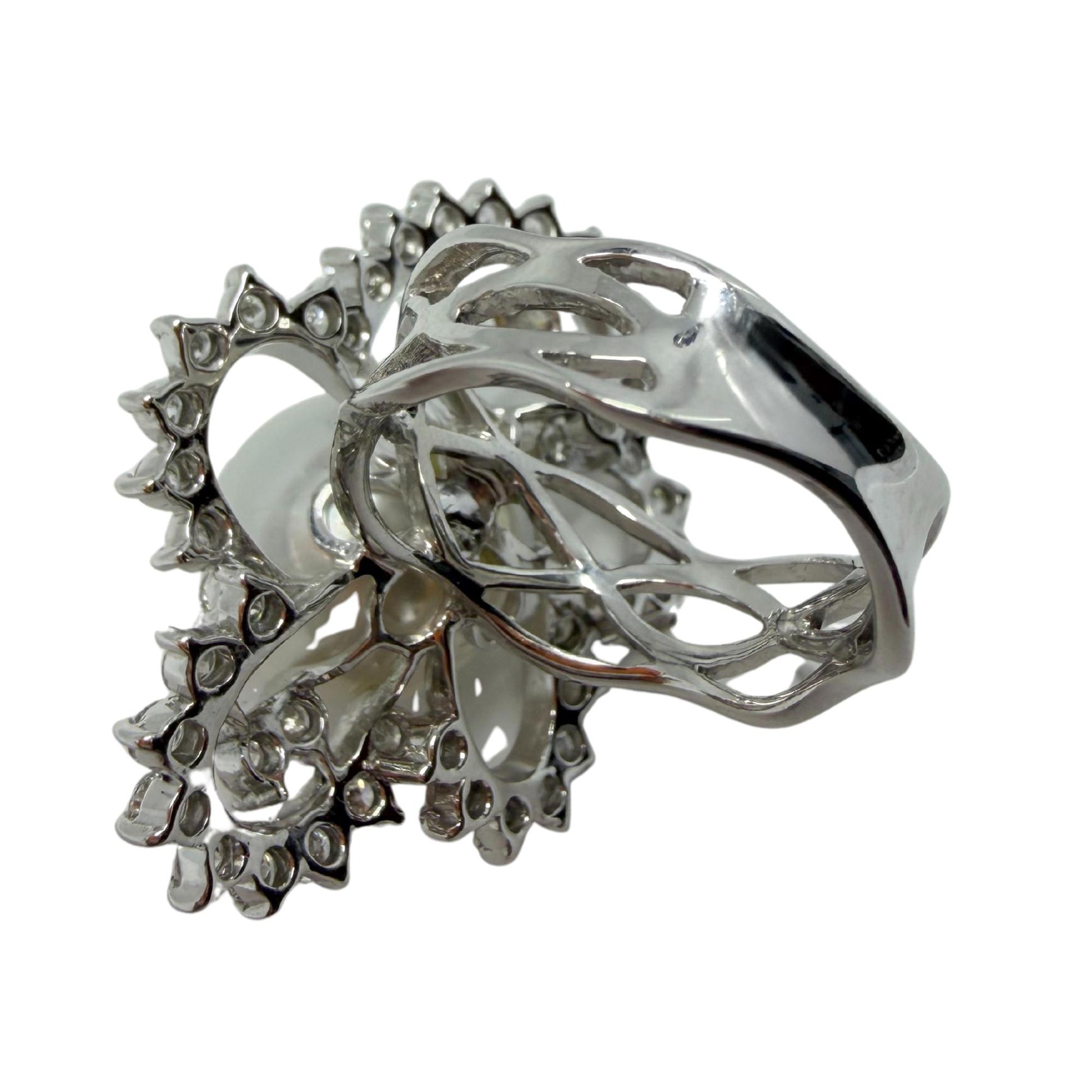 18K White Gold 2.48 Carat Diamond and Pearl Cocktail Ring - Size 7.5