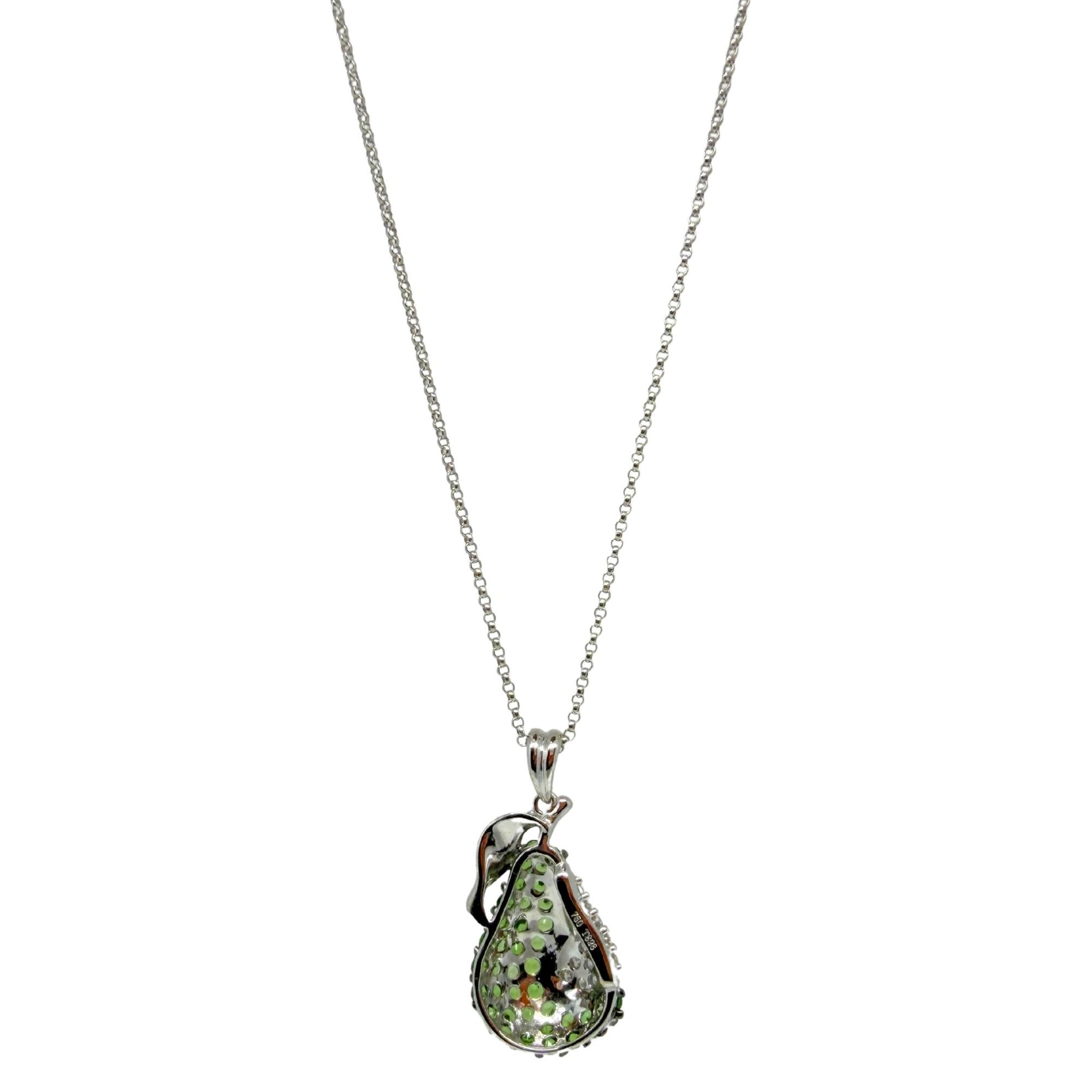 18K White Gold Diamond and Green Garnet Apple Pendant Necklace