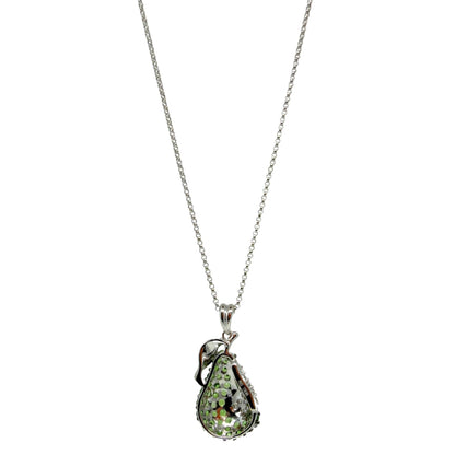 18K White Gold Diamond and Green Garnet Apple Pendant Necklace