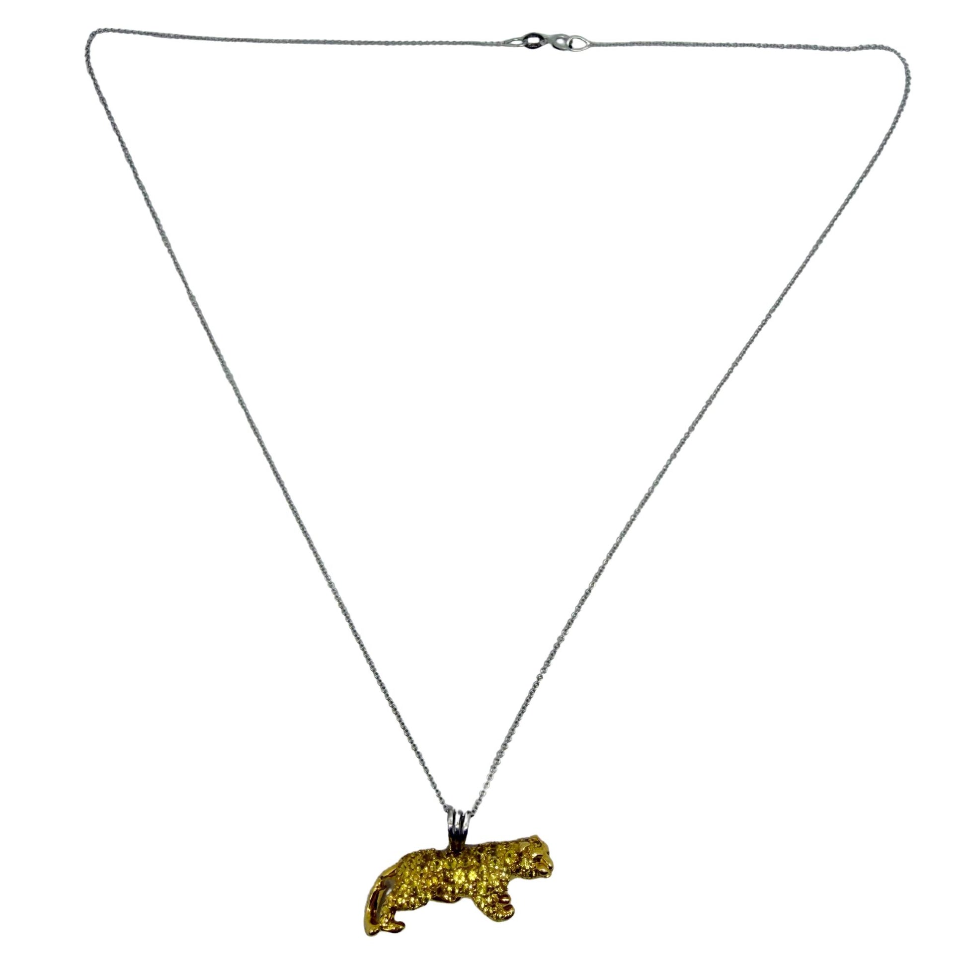 18K Yellow Gold Yellow Sapphire and Diamond Panther Pendant Necklace