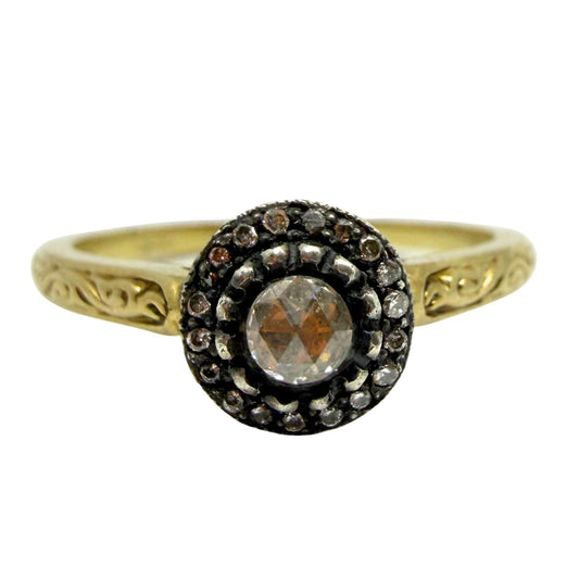 18K Yellow Gold With Silver Top .14 Carat Rose Cut Diamond Ring - Size 7