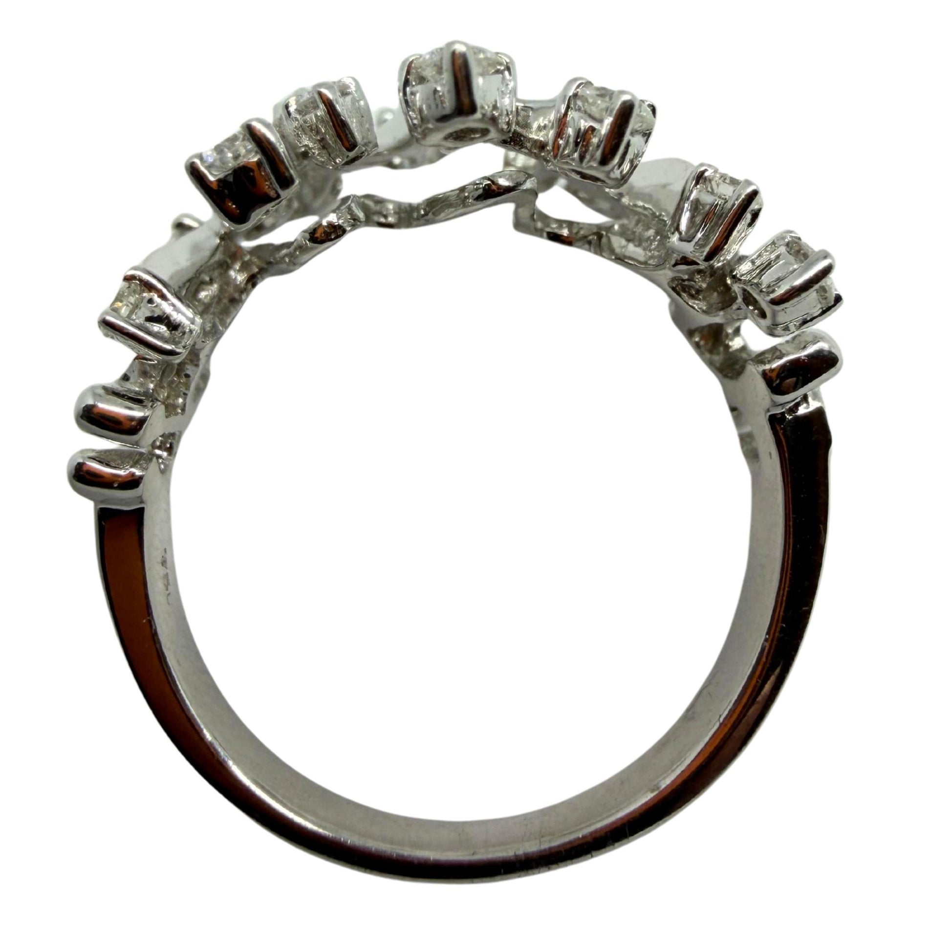 18K White Gold Diamond Abstract Wavy Band, Contemporary Statement Ring