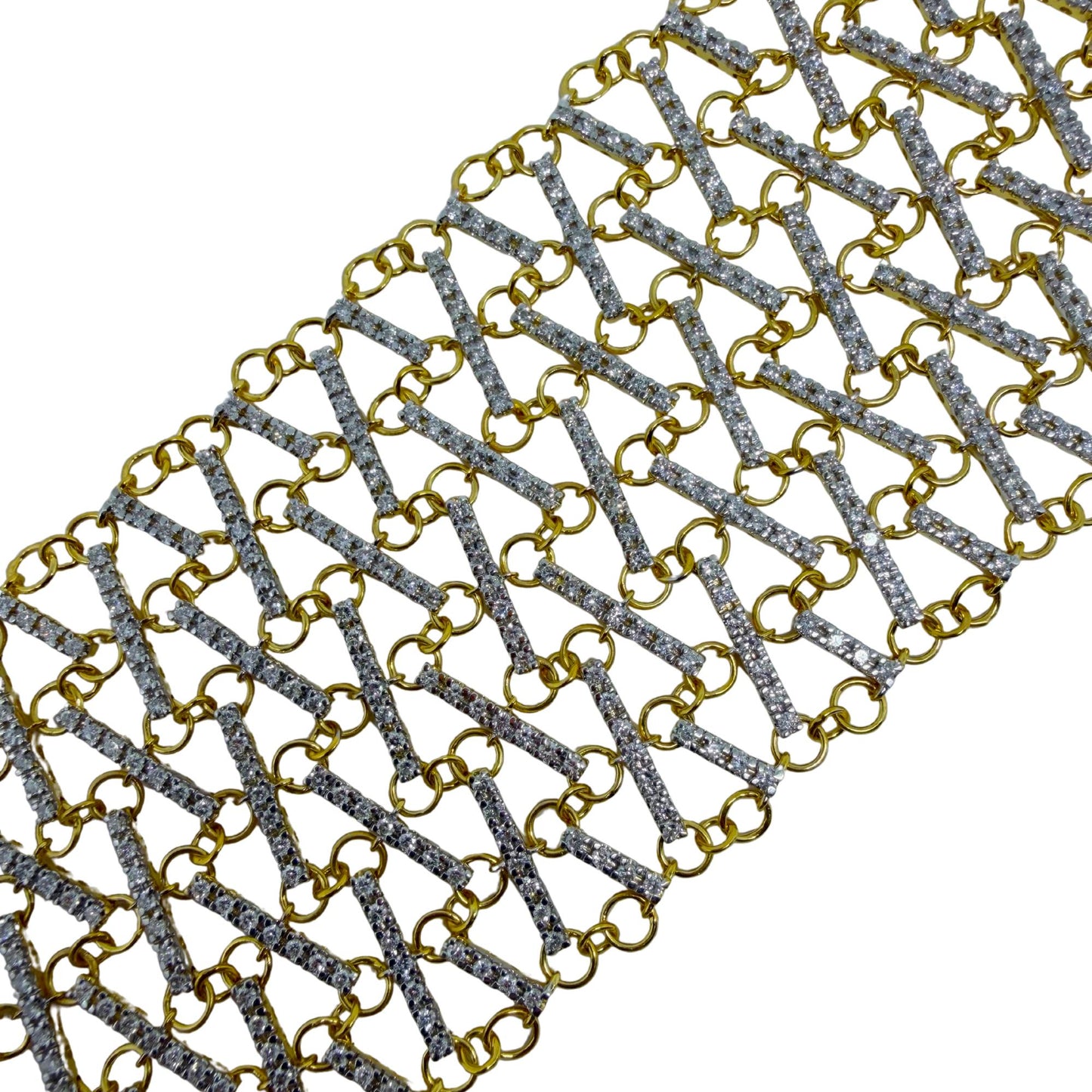 18K Yellow Gold Diamond Lattice Bracelet - 7 inches